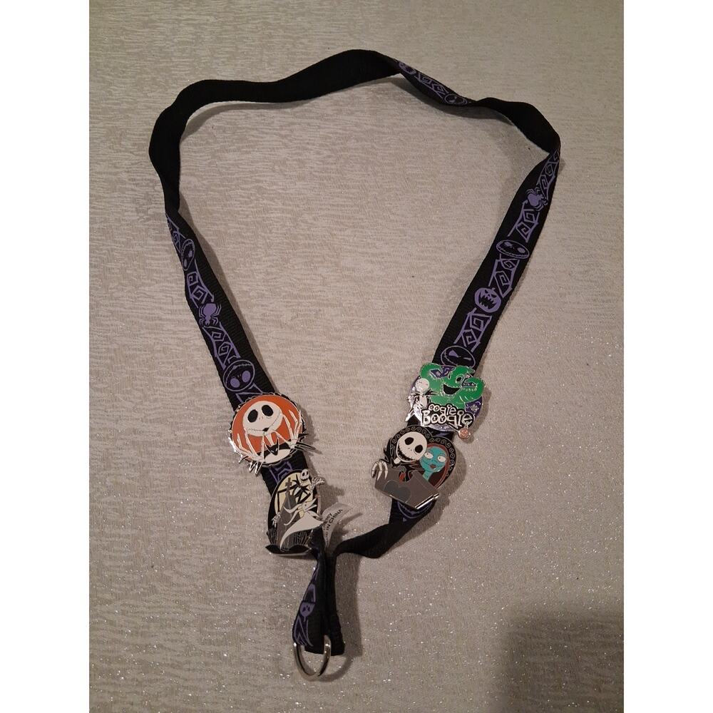 Disney Parks Nightmare Before Christmas Lanyard Starter Set 4 Pins Jack Sally...